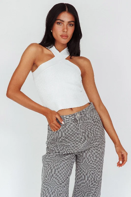 Fantastic Deals Kansas Crossover Neck Knit Top White