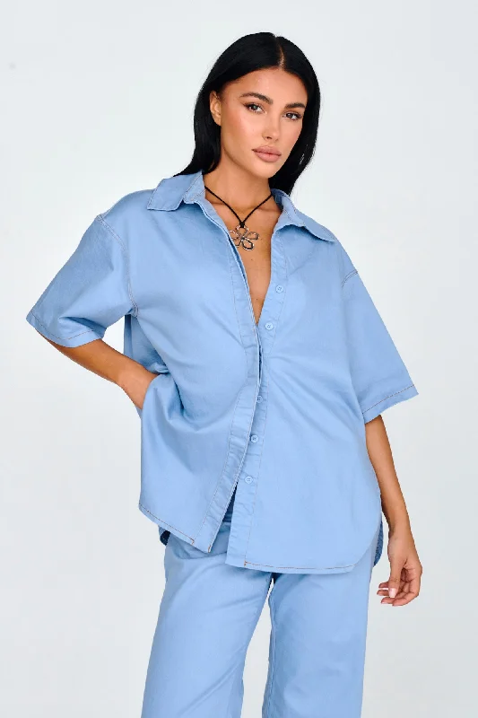 Crazy Deals Light Aura Button Up Shirt Denim Blue
