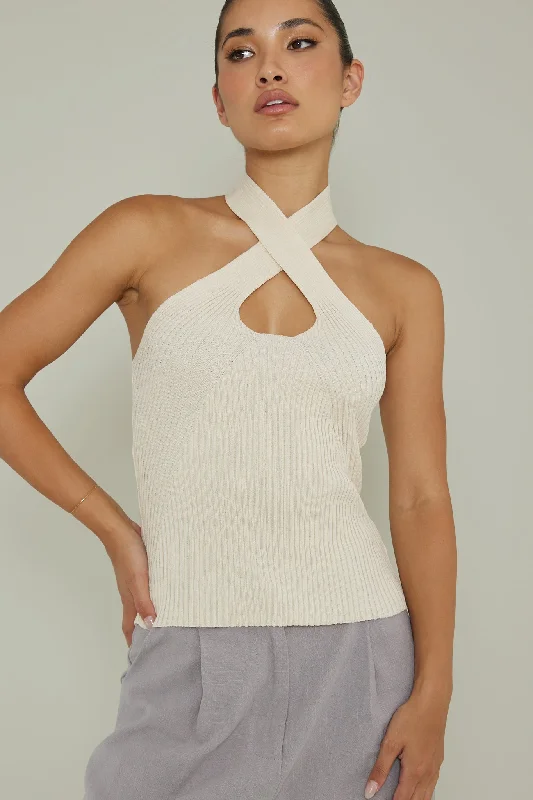 Massive Deals Lou Cut-Out Halter Top Cream