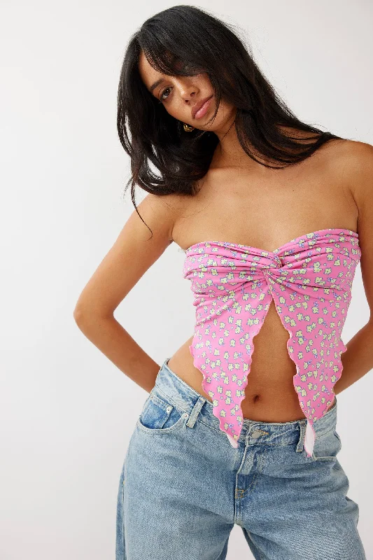 Weekend Flash Sale Lulu Strapless Crop Top Hot Pink/Lemon