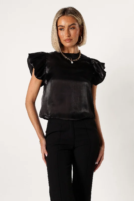Special Price Marianna Ruffle Sleeve Top - Black
