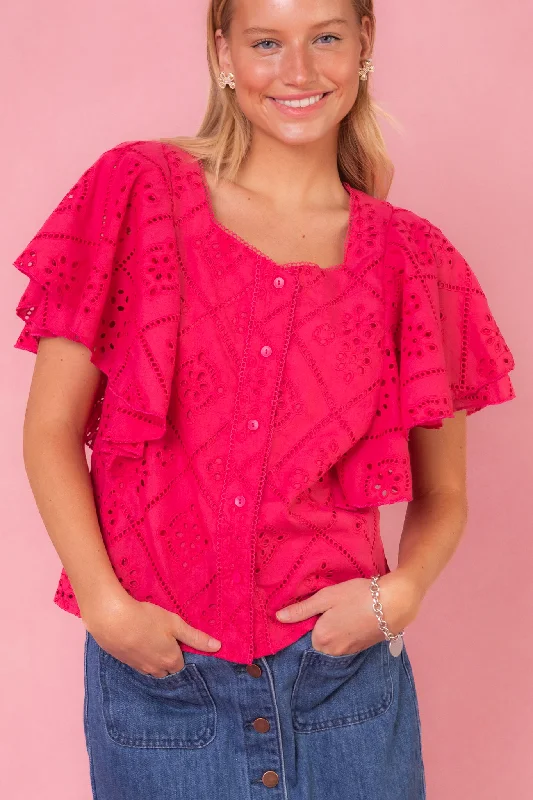 Low Prices Marlowe Top in Pink Eyelet - FINAL SALE