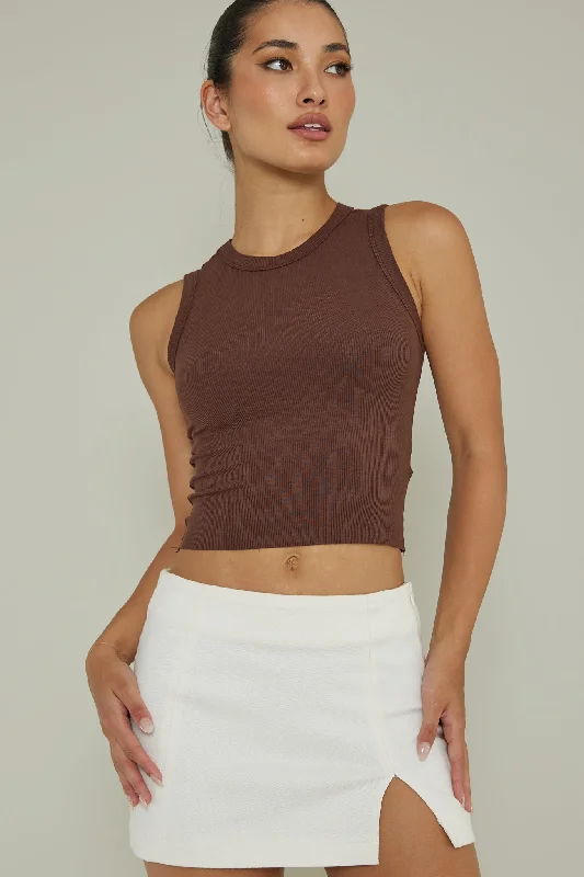 Super Sale Mayra Crew Neck Crop Top Brown