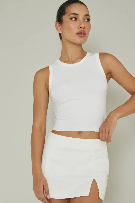Special Discount Mayra Crew Neck Crop Top White