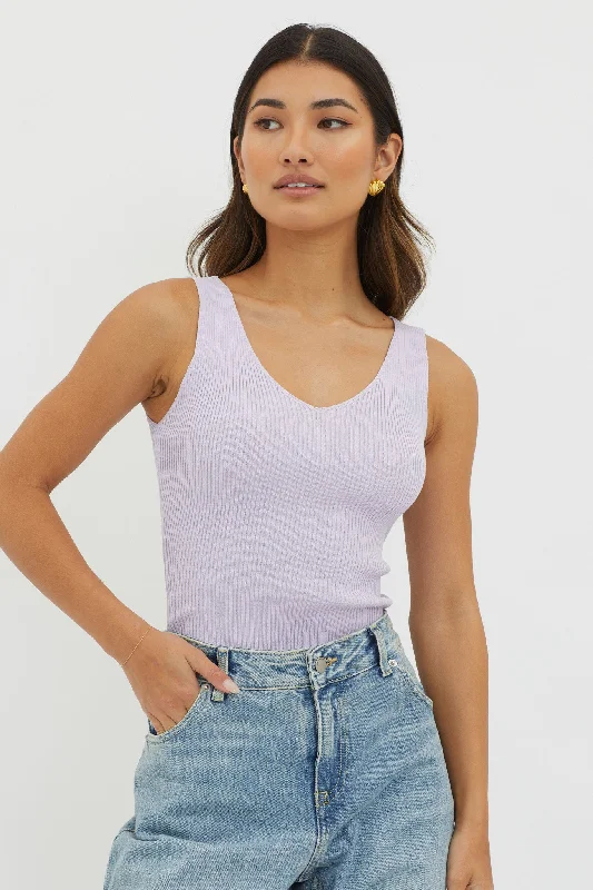 Bonus Savings Off-Duty V-Neck Ribbed Knit Top Lilac