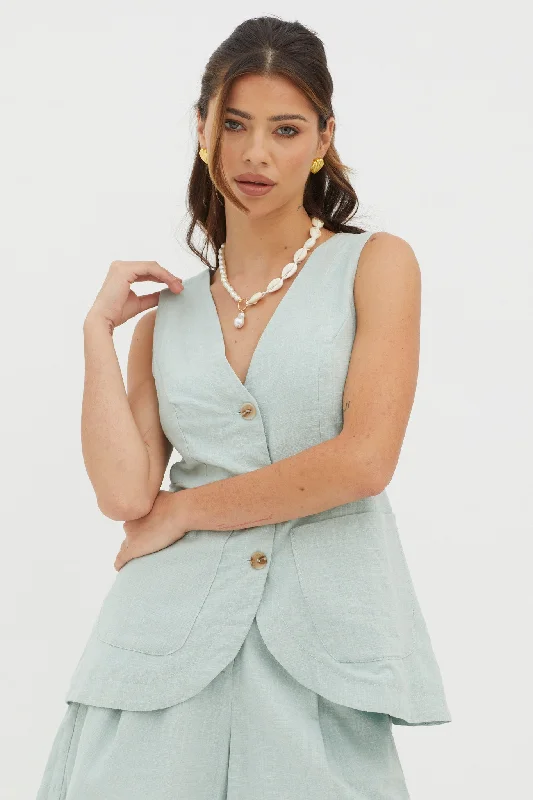 Deal Explosion Philomena Button Pocket Vest Top Sage