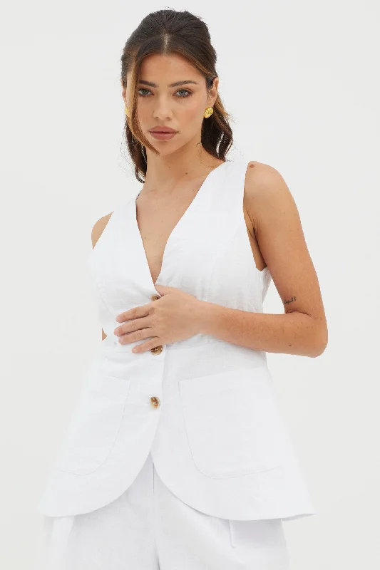 Price Smash Philomena Button Pocket Vest Top White