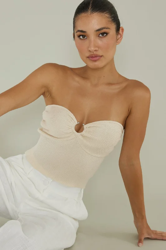 Mega Sale Real Talk Sweetheart Neckline Top Cream
