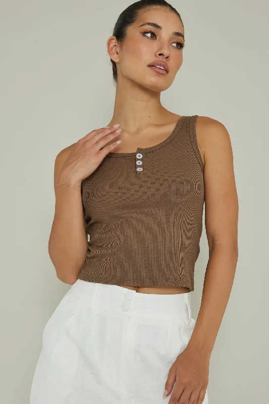 Special Buy Recess Thick Strap Ribbed Top Brown
