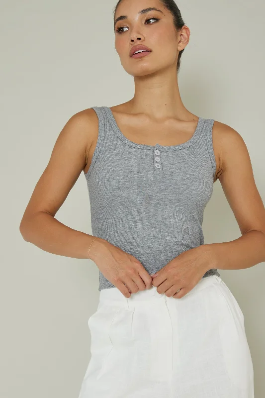 Amazing Deals Recess Thick Strap Ribbed Top Grey