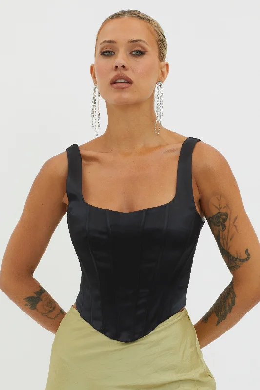 Stock Clearance Ruthie Satin Corset Top Black