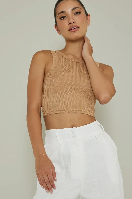 Exclusive Online Offer Seeker Ribbed Crop Top Chocolate