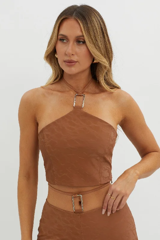 Great Deals She's A Gemini Halter Crop Top Mud