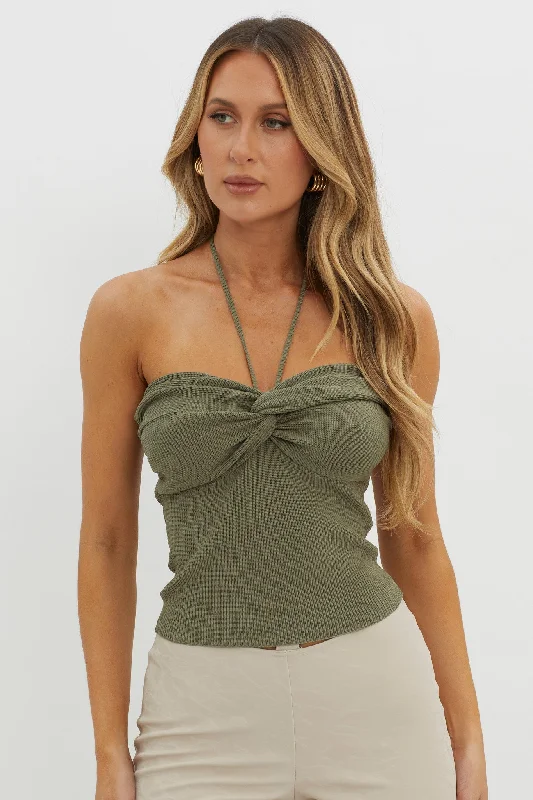 Discount Deals Solitude Twist Bust Knit Top Sage
