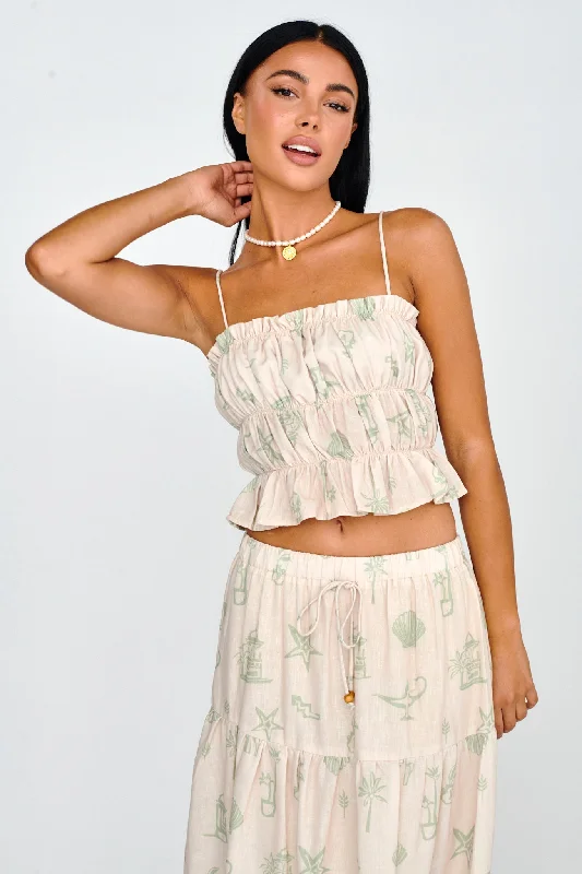 Crazy Deals South Bay Ruched Cami Top Print Sage