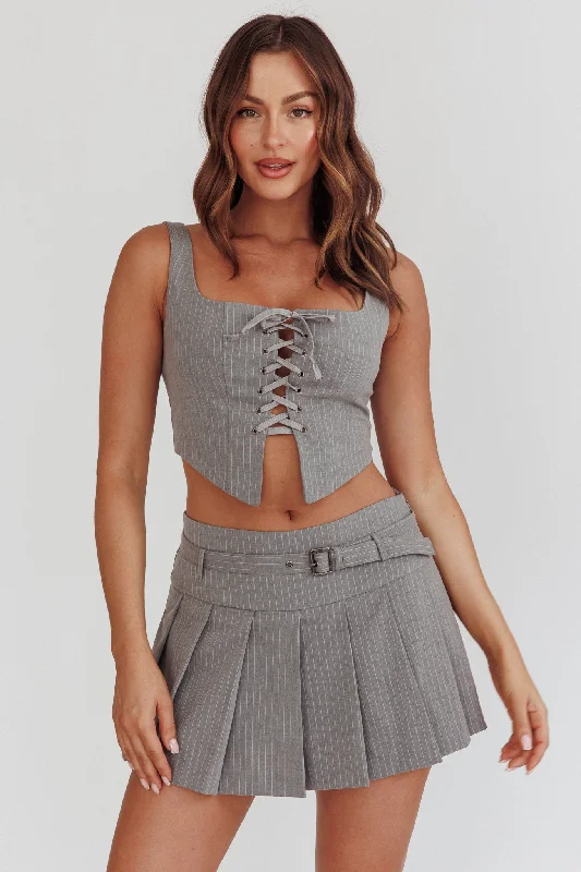 Deal Mania Swoon Lace-Up Corset Top Grey