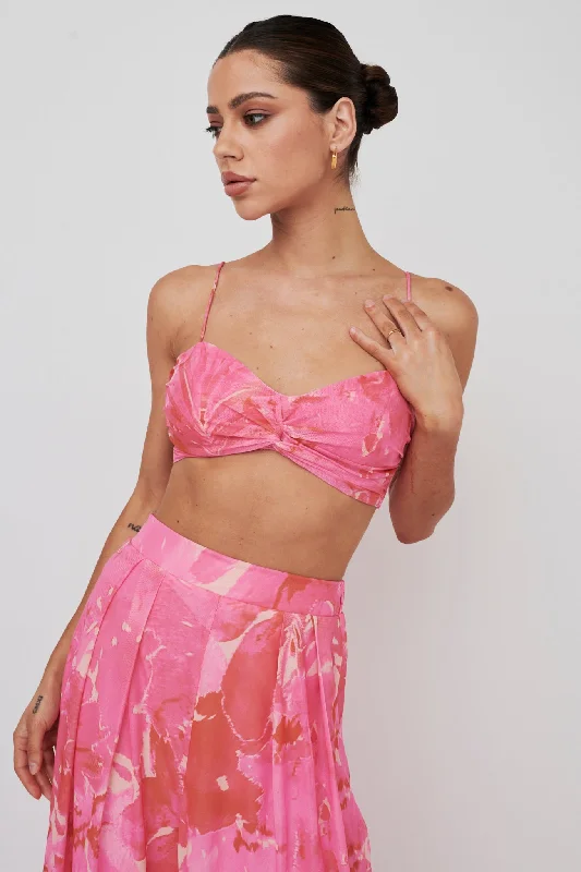 Steals and Deals Tammi Tied Back Crop Top Print Blush