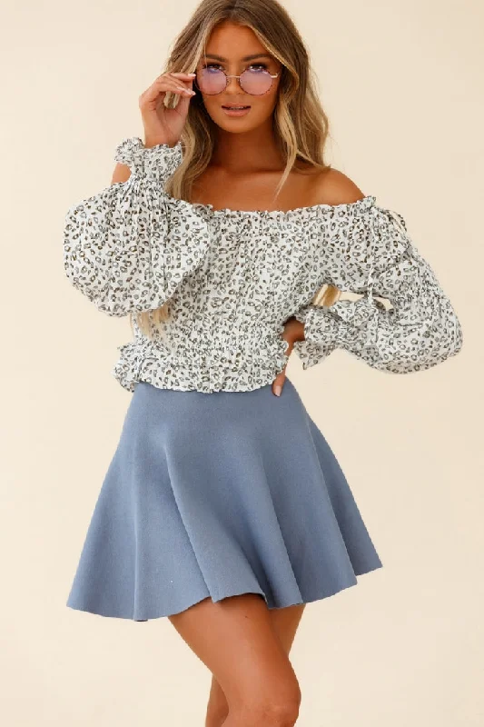 Discount Mania Taryn Bardot Top Leopard Print White