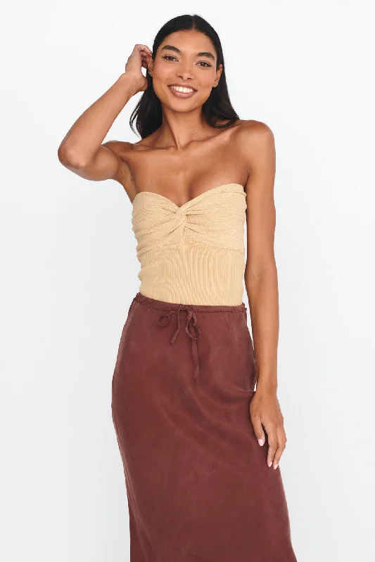Price Cut Teagan Strapless Ribbed Knit Top Beige