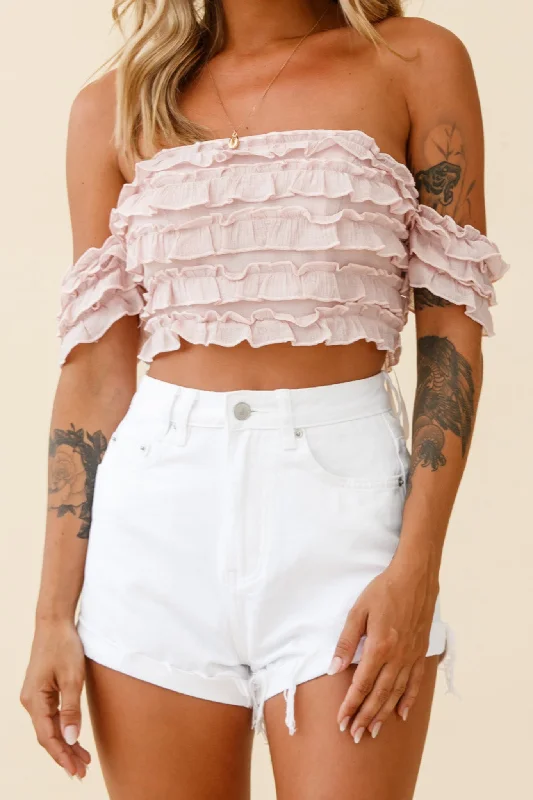 Limited Availability Tigerlily Tiered Frill Off-Shoulder Top Blush