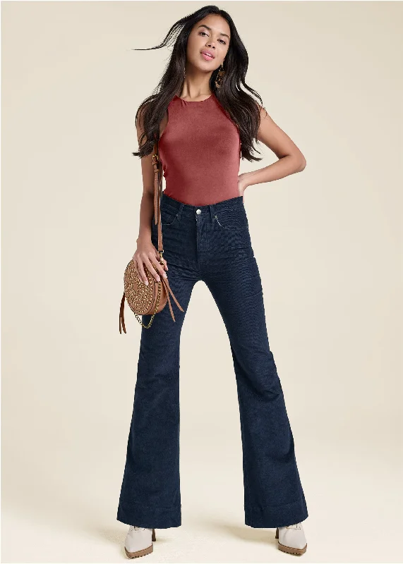 Amazing Deals Corduroy Flared Pants - Navy