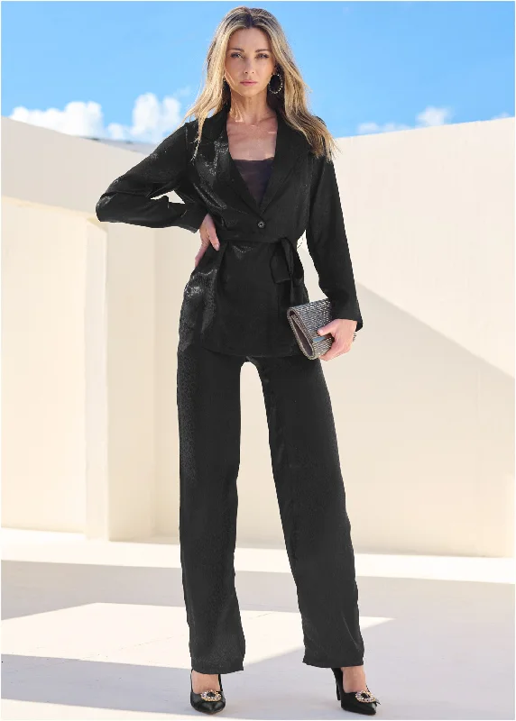 Steals and Deals Jacquard Pant Set - Black