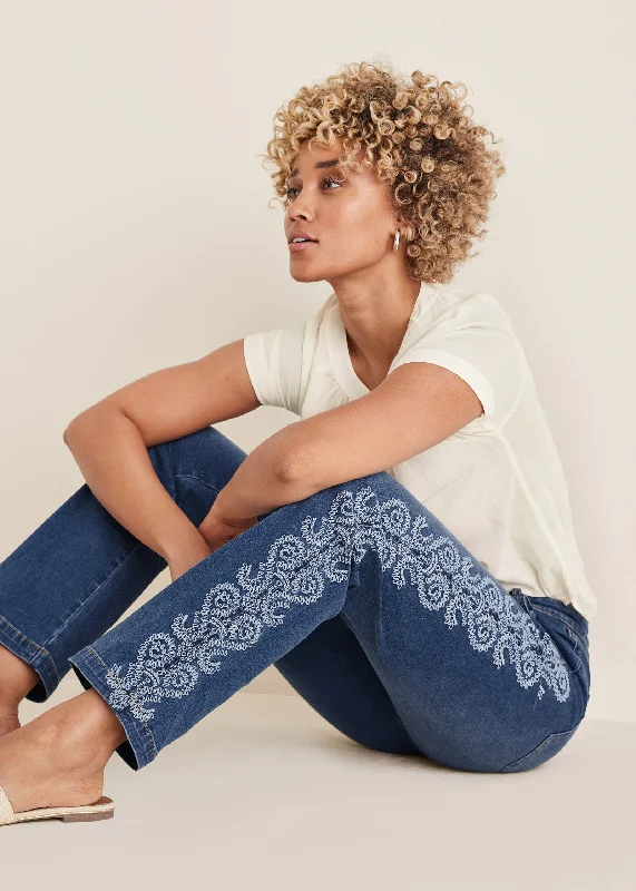 Super Savings Side Embroidered Jeans  - Medium Wash