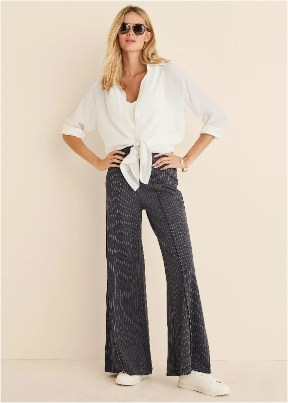 Deep Discounts Diana Wide Leg Pants - Heather Grey & Cream