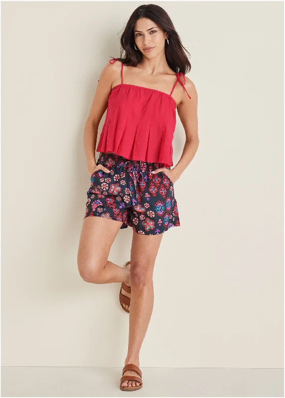 Doorbuster Deal Cotton Linen Easy Shorts - Modern Folk Floral