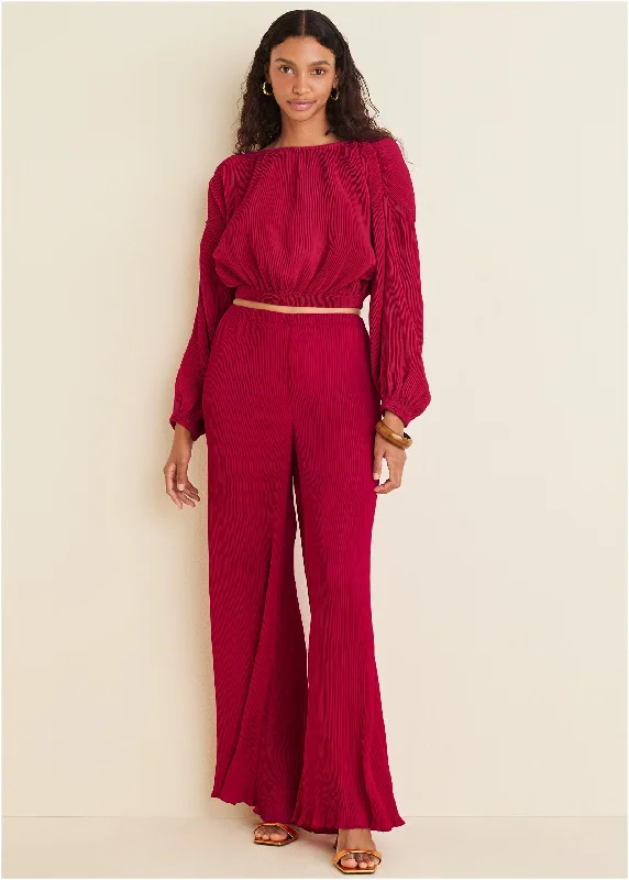 Price Rollback Plisse Wide Leg Pants - Red
