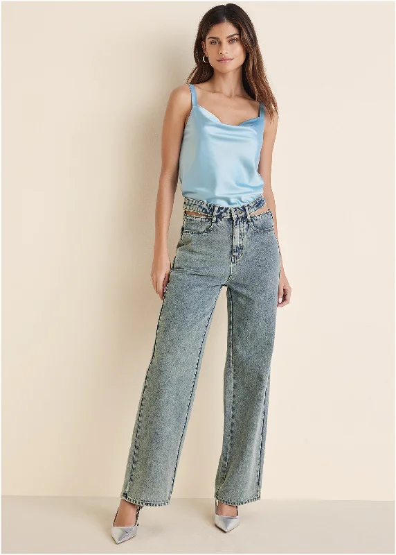Exclusive Preview Rhinestone Cut Out Jeans - Acid Wash