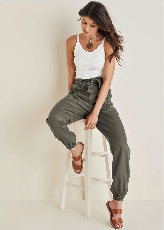 Special Promotion Eyelet Pocket Detail Jogger - Olive