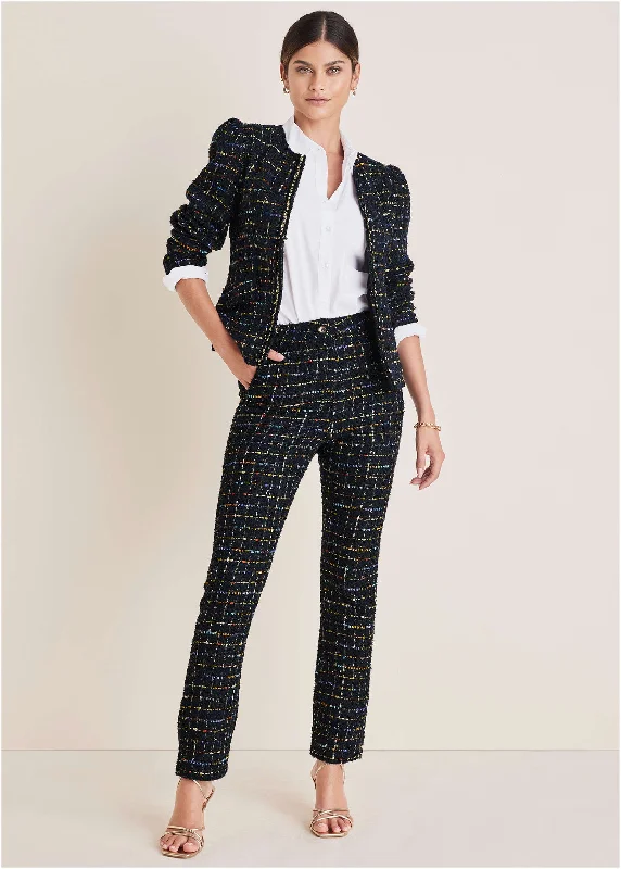 Bonus Savings Tweed Straight Leg Trousers - Black Multi