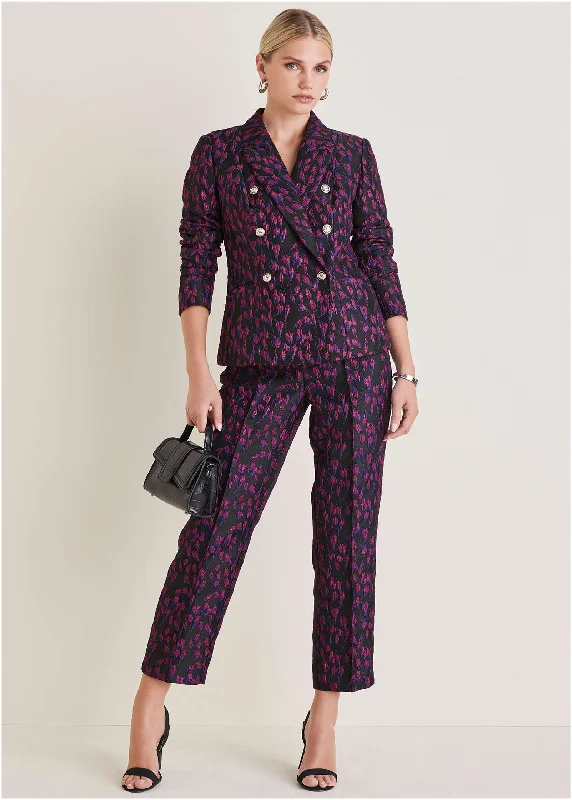 Limited Stock Straight Leg Jacquard Pants - Blue Multi