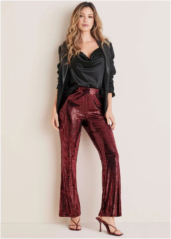 Mega Deal Sequin Flare Leg Pants - Red & Black