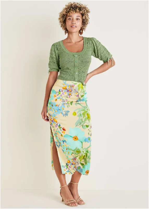 Overstock Sale Midi Slip Skirt - Coquette Bouquet