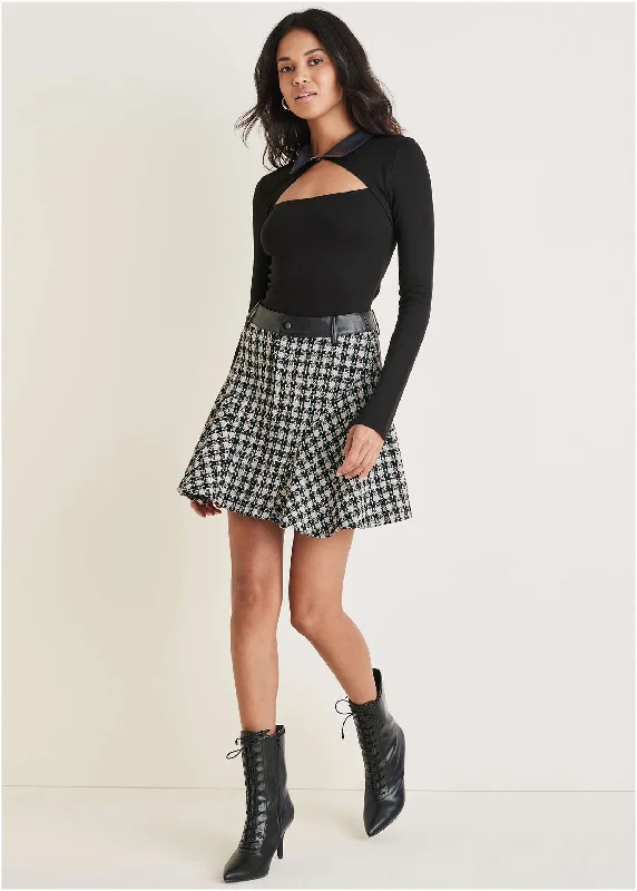 Closeout Tweed Flounce Mini Skirt - Black Multi