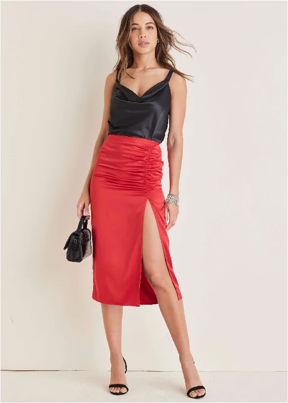 Sale Event Ruched Detail Midi Skirt - Equestrian Red