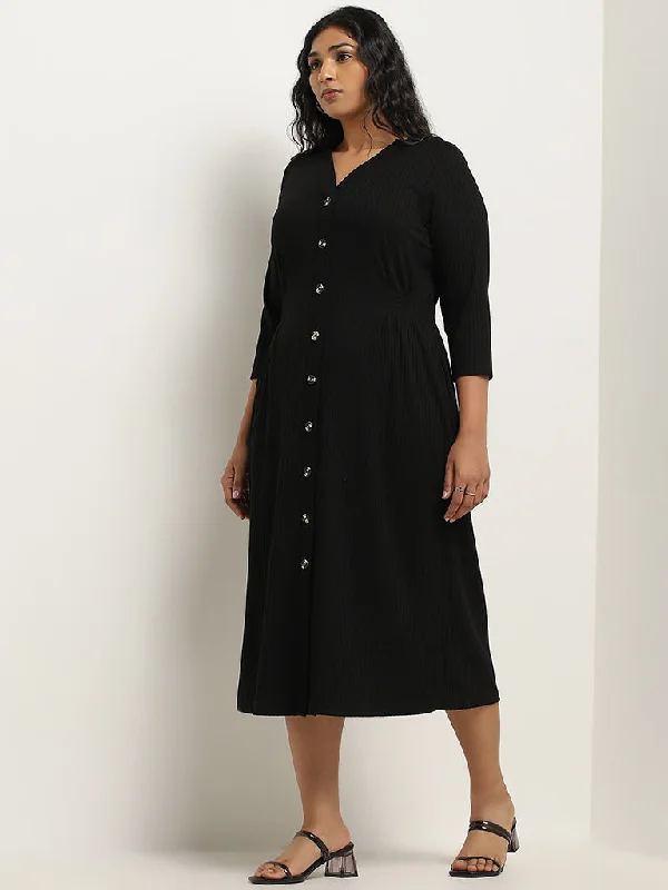 Online Only Gia Black Ribbed A-line Dress