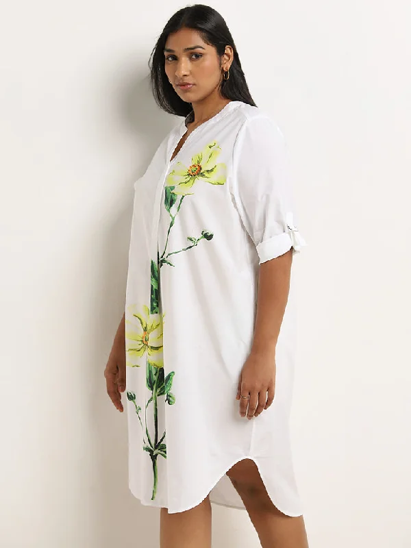 Today’s Deal Gia White Floral Printed Straight Cotton Dress