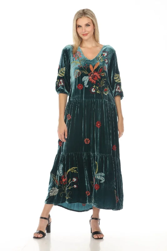 Special Discount Johnny Was JWLA Isabella Velvet Embroidered Tiered Maxi Dress Boho Chic J39523 *