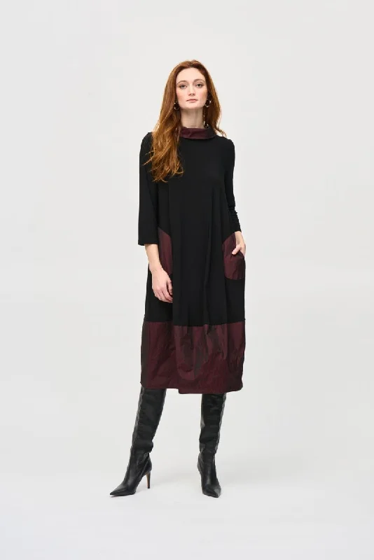 Steals and Deals Joseph Ribkoff Black/Red Cowl Neck 3/4 Sleeve Midi Dress 243080