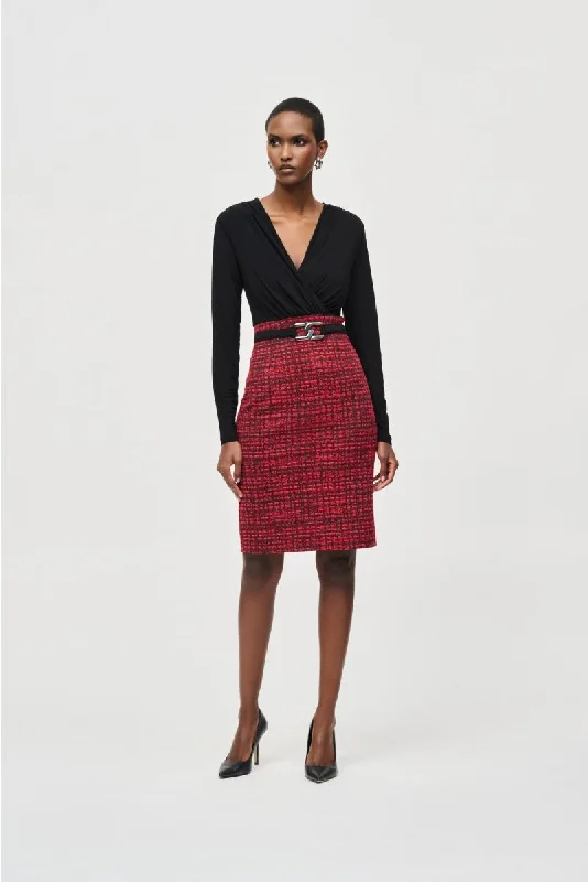Price Rollback Joseph Ribkoff Black/Red Surplice Belted Plaid Sheath Dress 243060