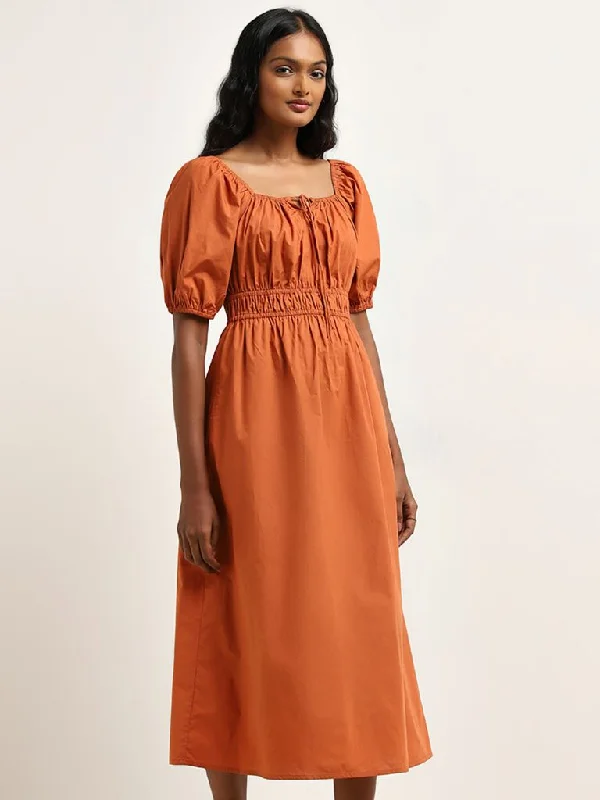 Sale Event LOV Rust Smocked A-Line Cotton Dress
