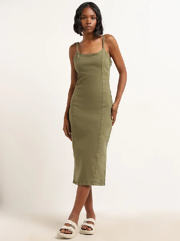 Exclusive Savings Nuon Olive Bodycon Denim Dress