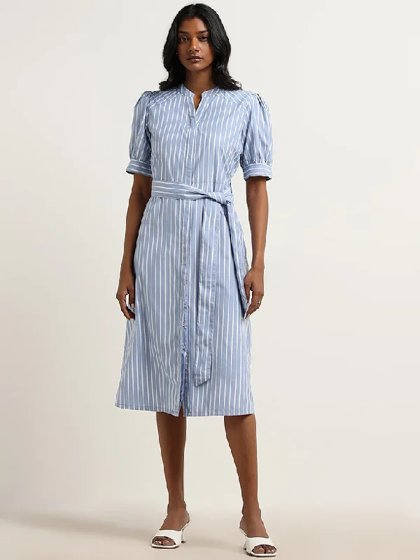 Super Sale Wardrobe Blue Straight Dress with Belt