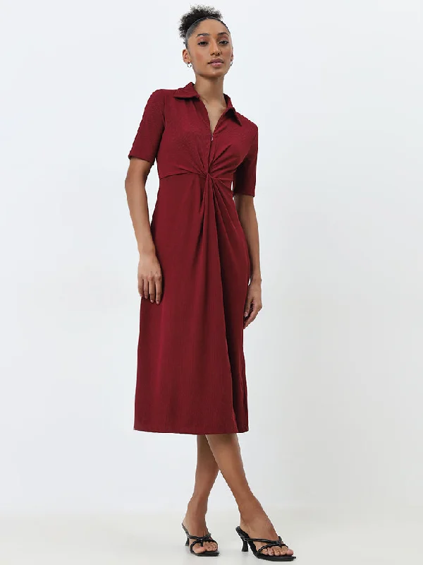 Special Discount Wardrobe Burgundy Ribbed A-Line Dress