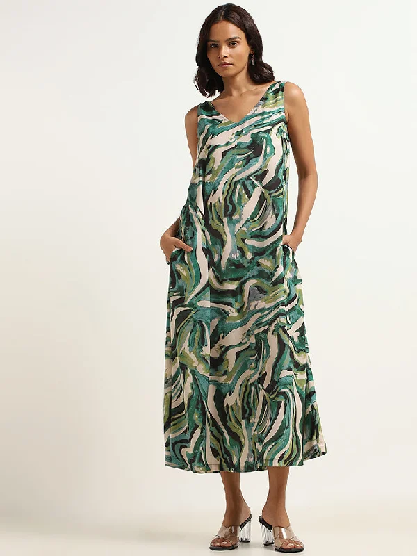 TIME-Limited Offer Wardrobe Green Abstract Print Midi Dress
