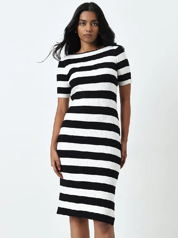 Price Reduction Wardrobe Ivory & Black Ribbed Bodycon Dress