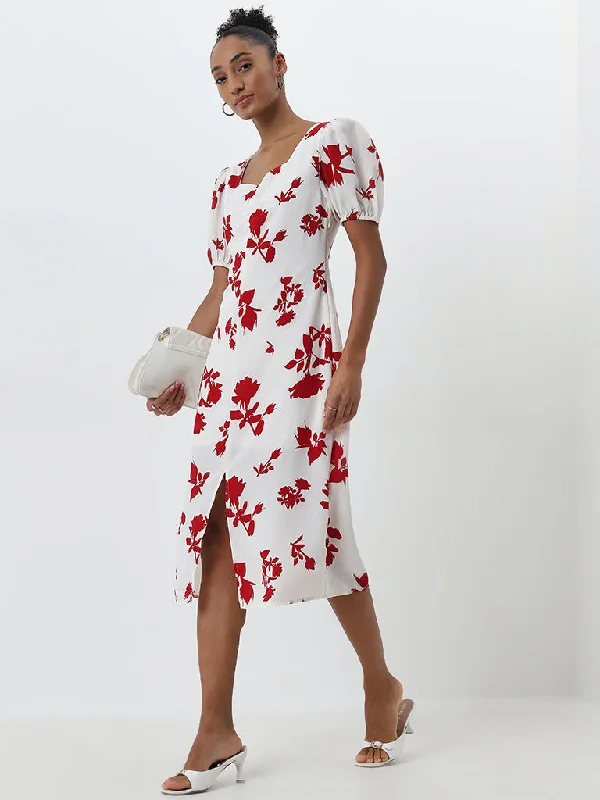 Price Cut Wardrobe Ivory Floral Printed A-Line Dress
